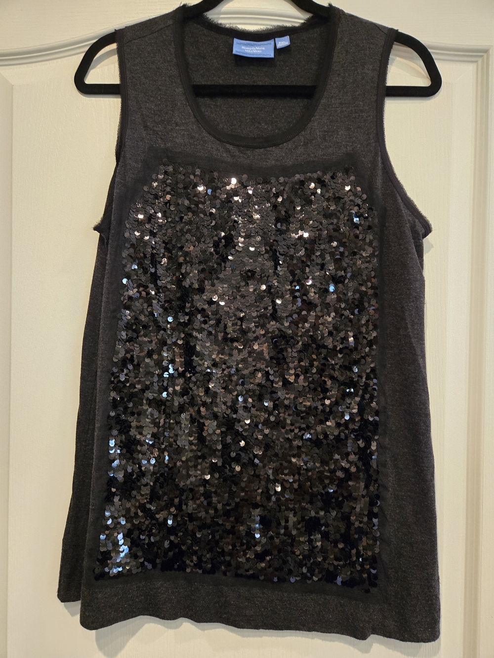 Vera Wang Charcoal Sequin Panel Sleeveless Tee